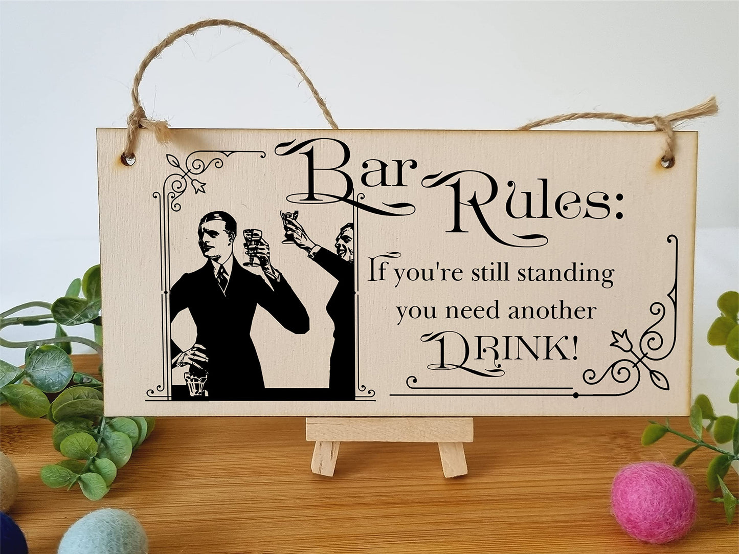 The Plum Penguin Handmade Wooden Hanging Wall Plaque Bar Rules Still Standing Need a Drink Funny Novelty Sign Home Bar