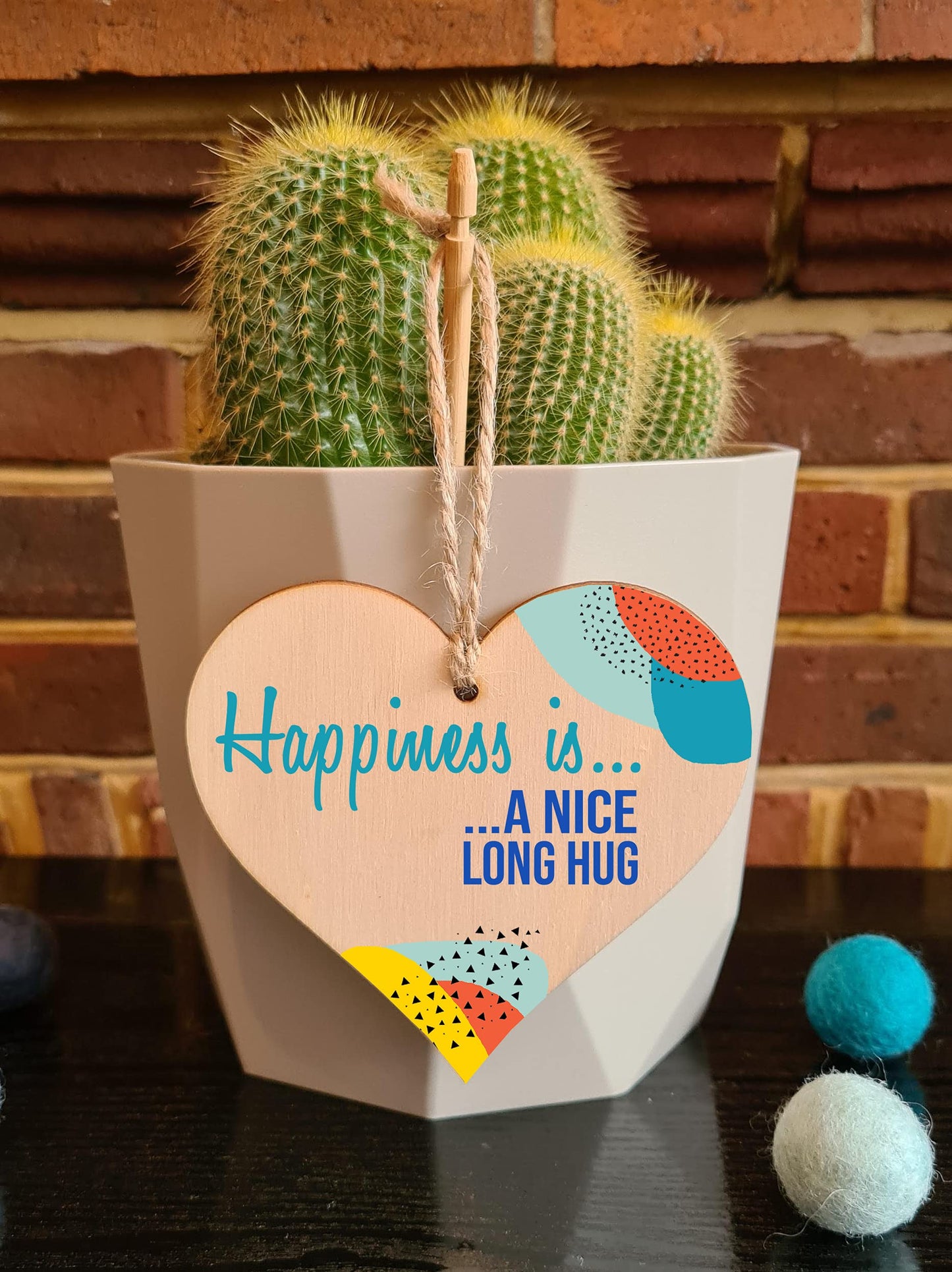 The Plum Penguin Handmade Wooden Hanging Heart Plaque Gift Happiness is HugInspirational Wall Hanger Card Alternative Friendship Family