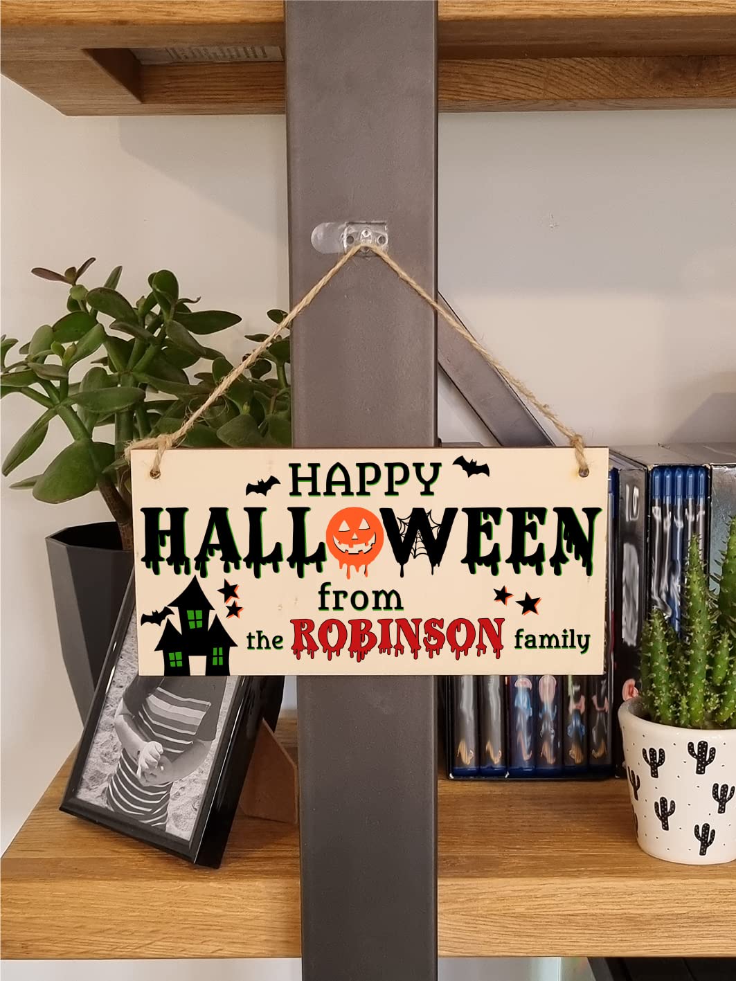 The Family Personalised Happy Halloween Sign Haunted House Handmade Wooden Hanging Wall Plaque Gift Hallway Home Décor