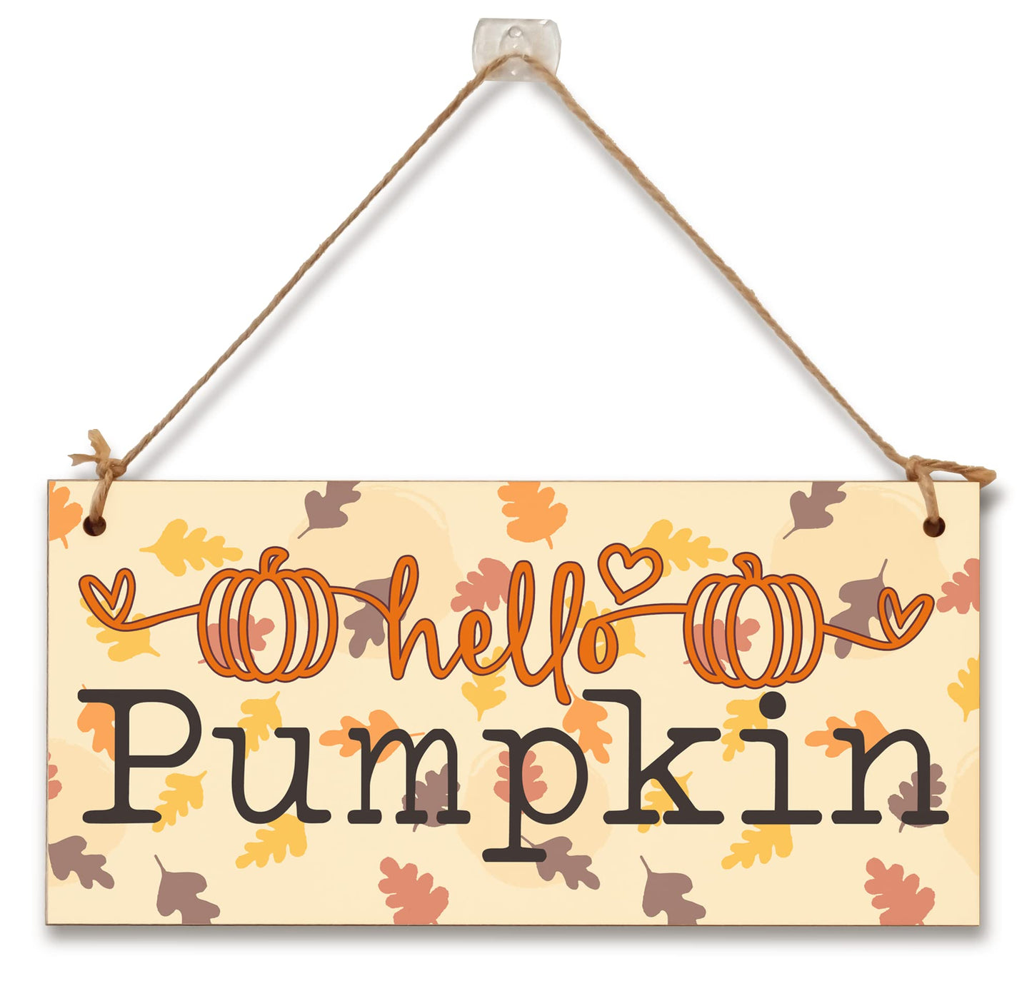 hello Pumpkin Seasonal Falling Leaves Decorative Cute Sign Handmade Wooden Hanging Wall Plaque Gift Hallway Home Décor