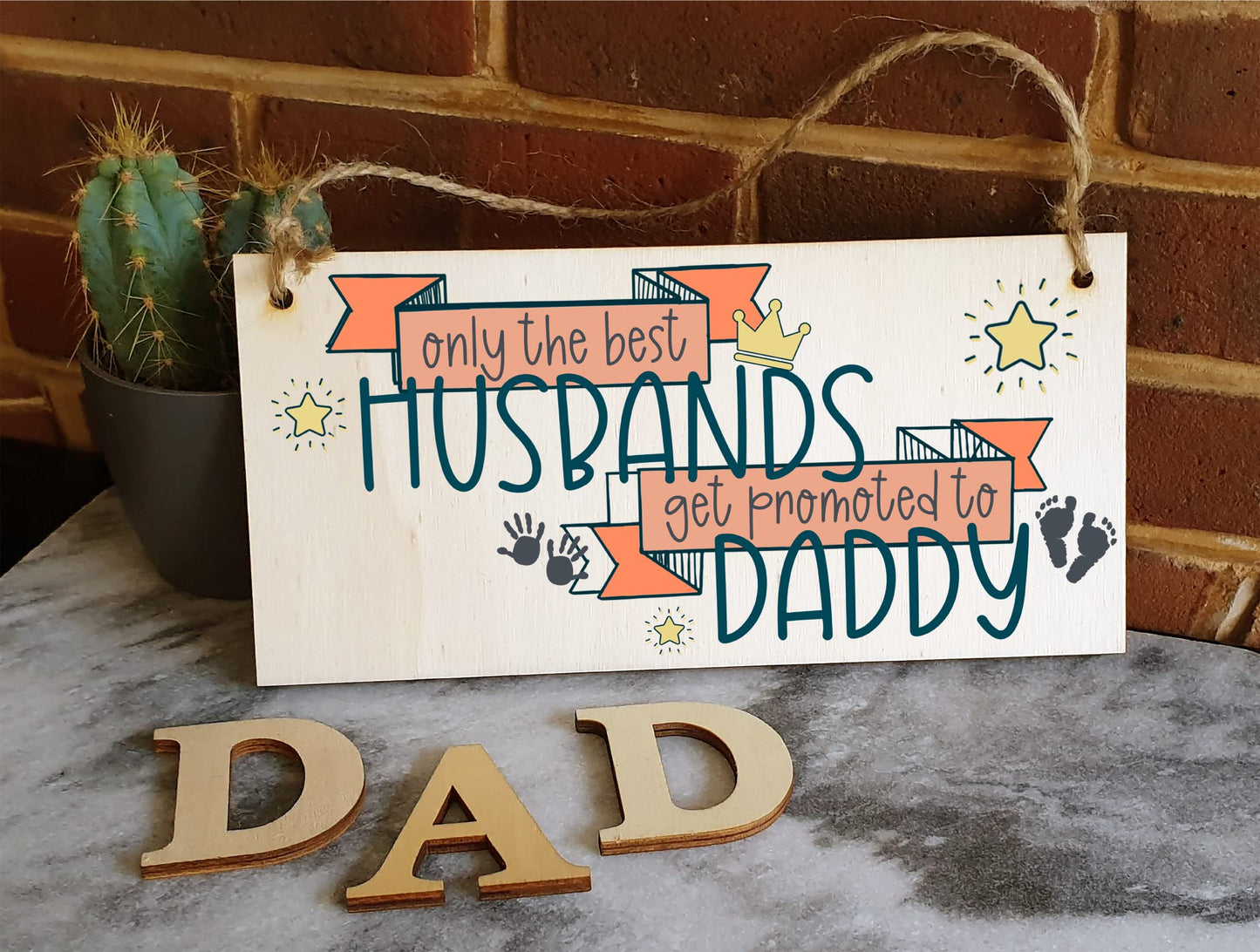 The Plum Penguin Handmade Wooden Hanging Wall Plaque Best Husbands Promoted to Daddy Sentimental Gift from Bump 1st Father's Day