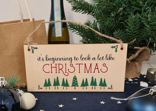 It's Beginning to Look a Lot Like Christmas Sign Decoration Home Handmade Wooden Hanging Wall Plaque Gift