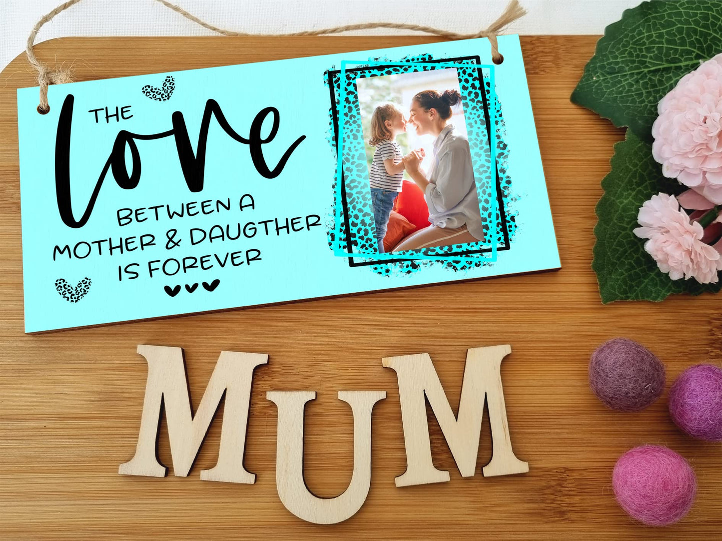Personalised Wooden Plaque with Photo Love Between Mother and Daughter For Mum Mother's Day Sentimental Door Sign Hanging Home Decor