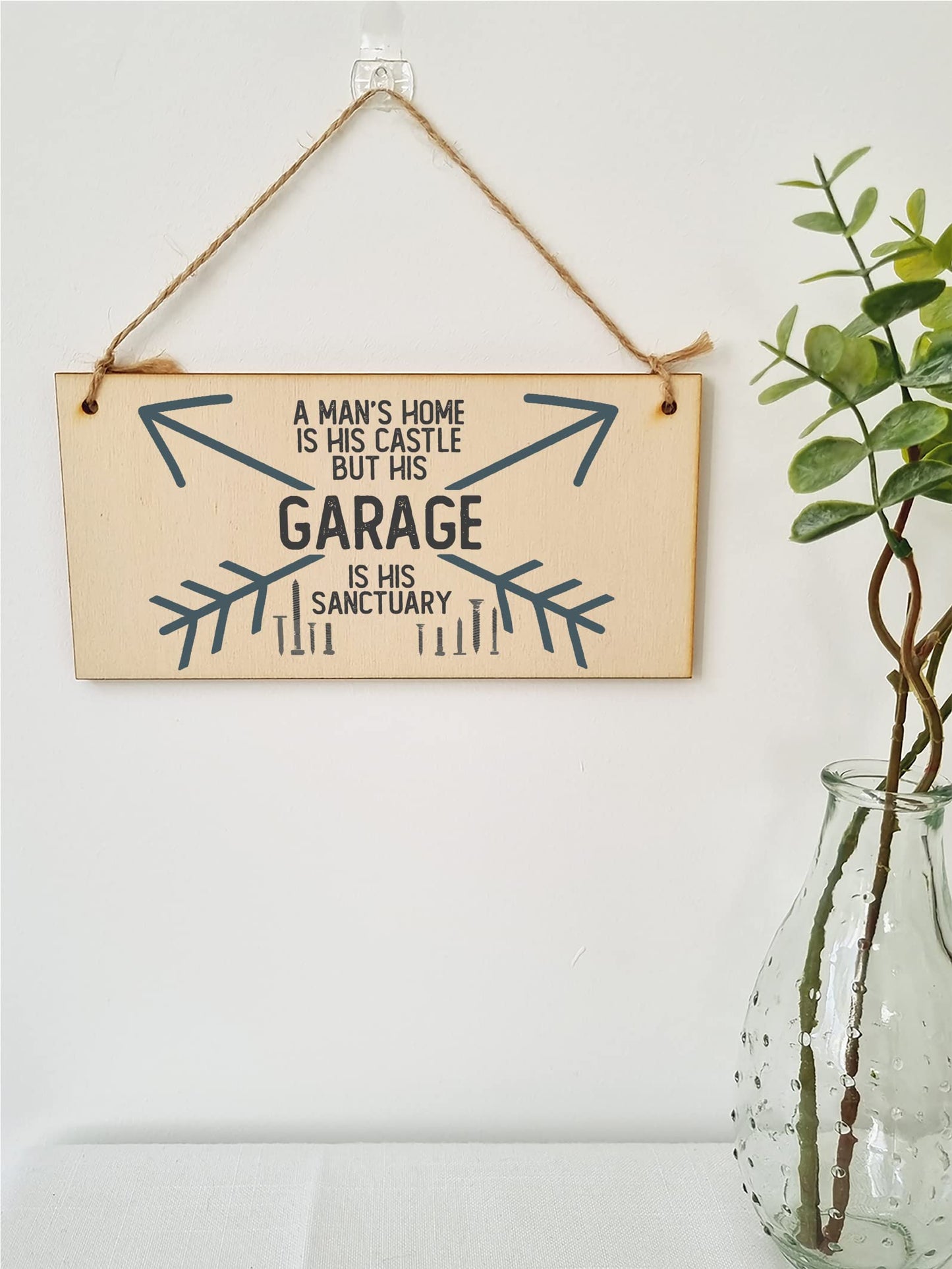 The Plum Penguin Handmade Wooden Hanging Wall Plaque A Man's Home Castle Shed Sanctuary Novelty Man Cave Sign