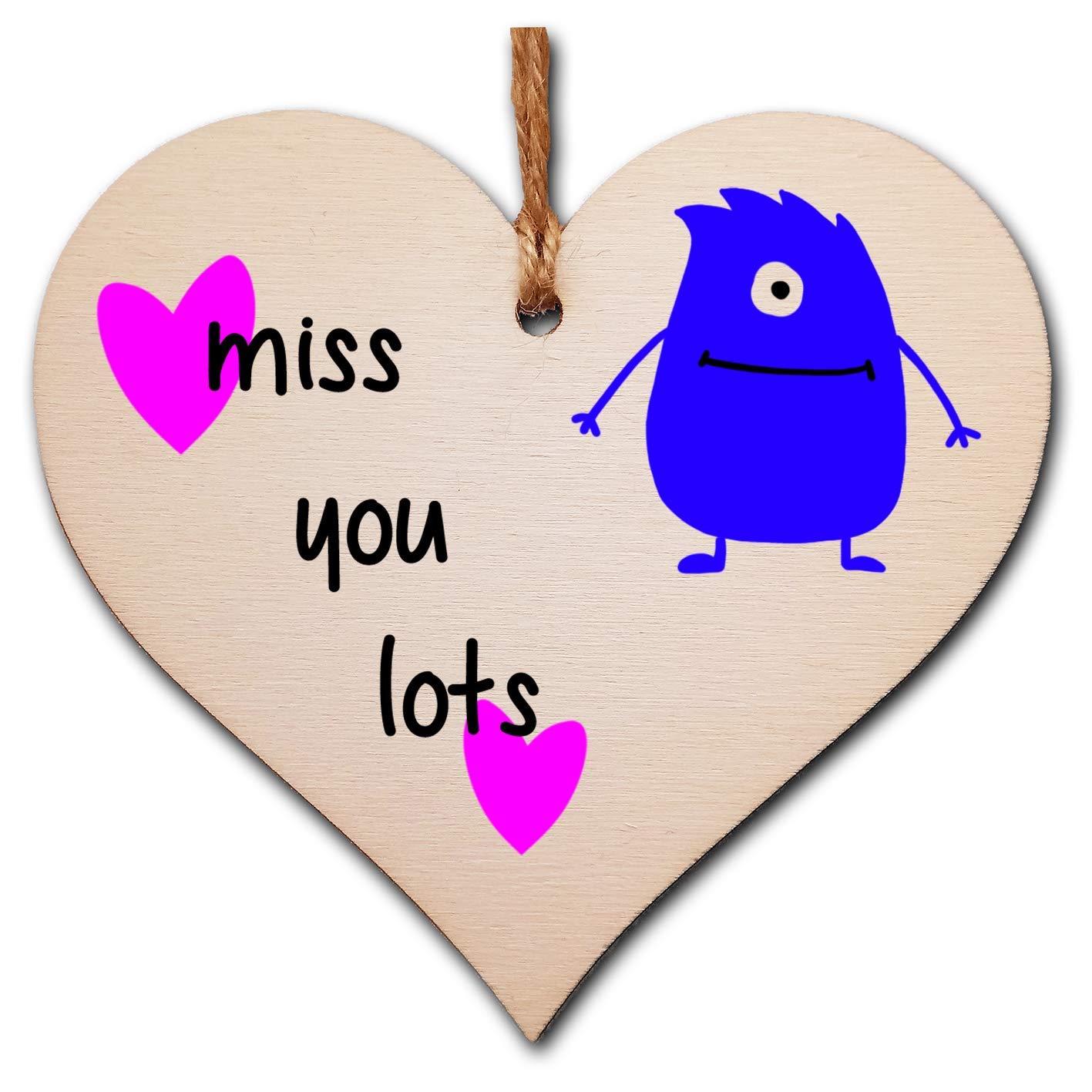 The Plum Penguin Handmade Wooden Hanging Heart Plaque Gift miss you lots funny novelty wall hanger cute monster kids design for long distance family friends grandparents