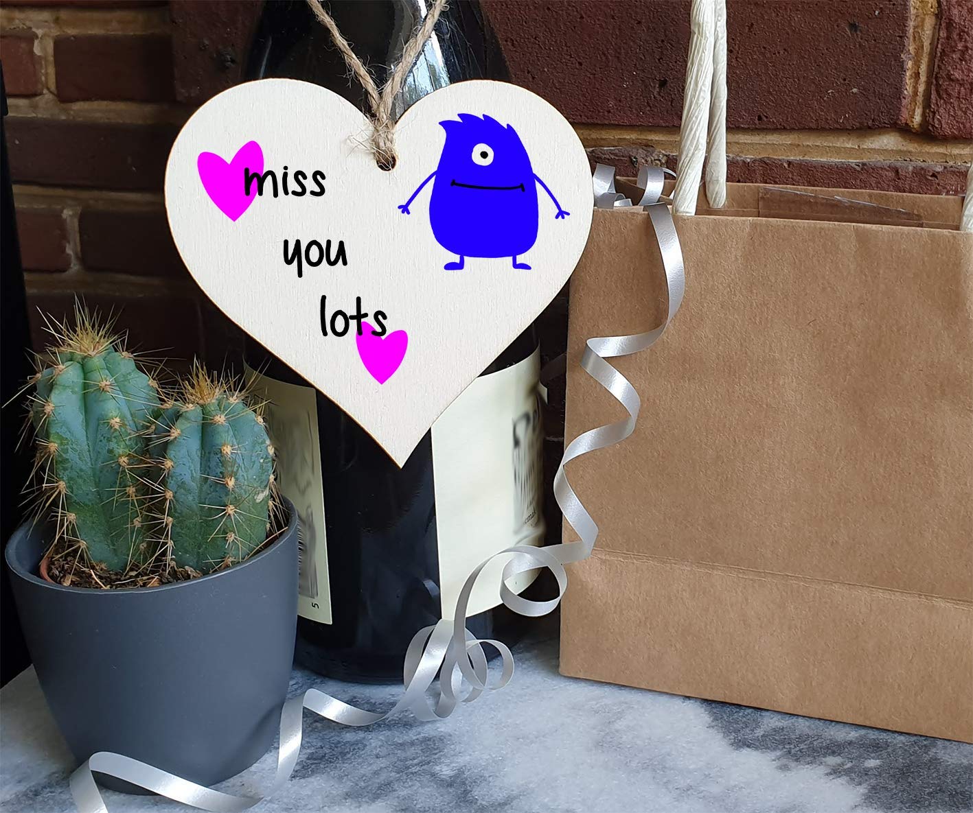 The Plum Penguin Handmade Wooden Hanging Heart Plaque Gift miss you lots funny novelty wall hanger cute monster kids design for long distance family friends grandparents