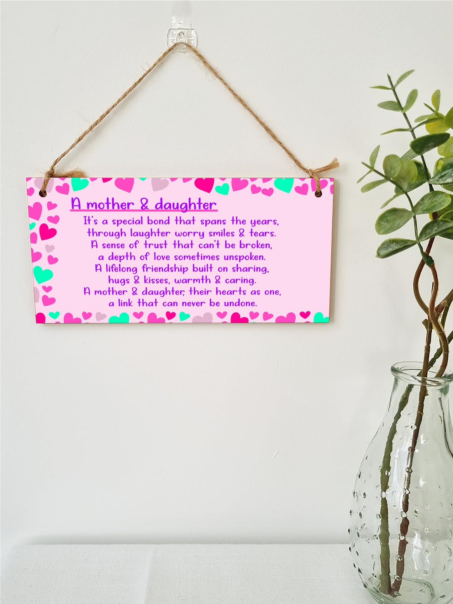 Mother and Daughter Special Bond Decorative Sign for Mums Mother's Day Handmade Wooden Hanging Wall Plaque Gift