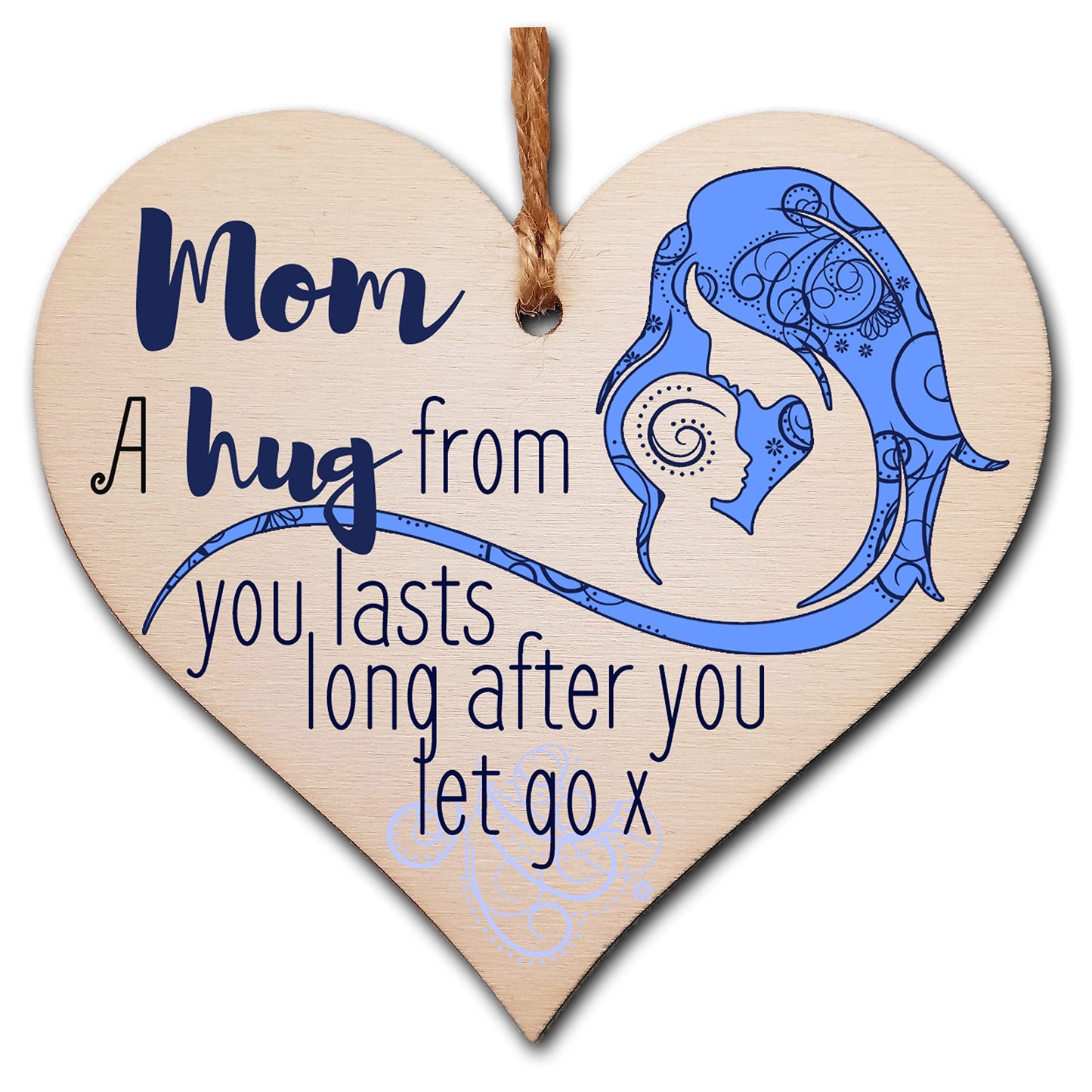 The Plum Penguin Handmade Wooden Hanging Heart Plaque perfect for Mom loving thoughtful special keepsake A hug from you lasts long after you let go card alternative from kids wall hanger
