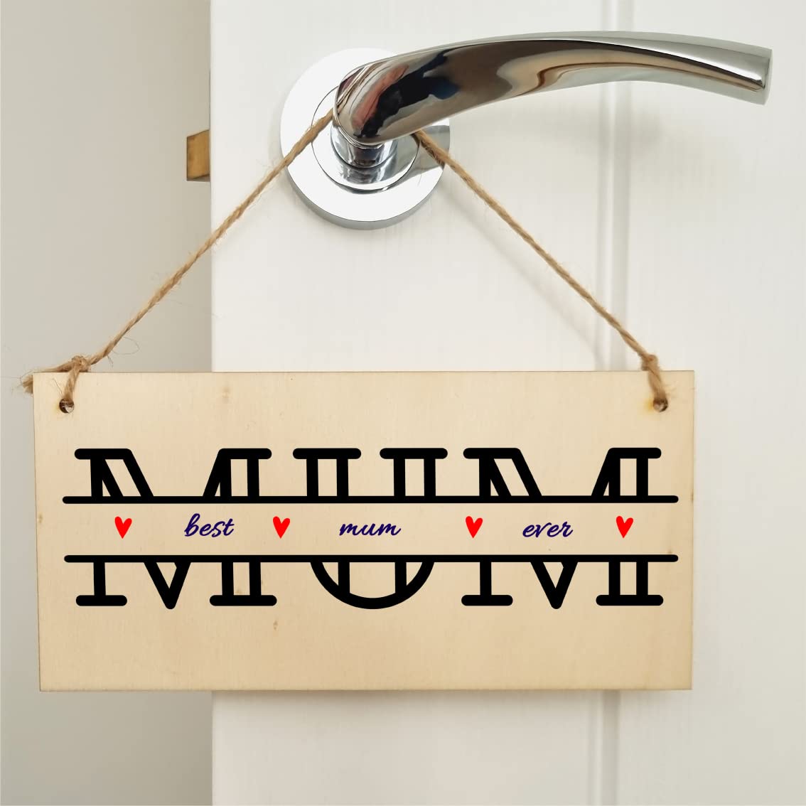 The Plum Penguin Handmade Wooden Hanging Wall Plaque Best Mum Ever Monogram Style Gift Sign Mother's Day