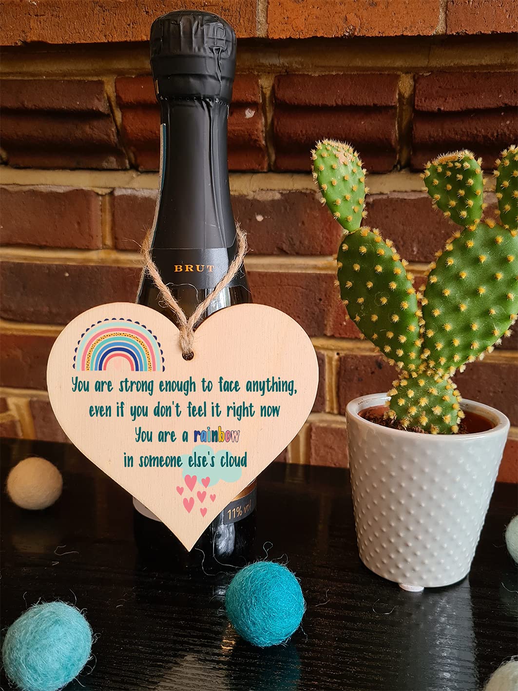 The Plum Penguin Handmade Wooden Hanging Heart Plaque Gift Strong Enough Rainbow in Someones Cloud Inspirational Wall Hanger Card Alternative Friendship