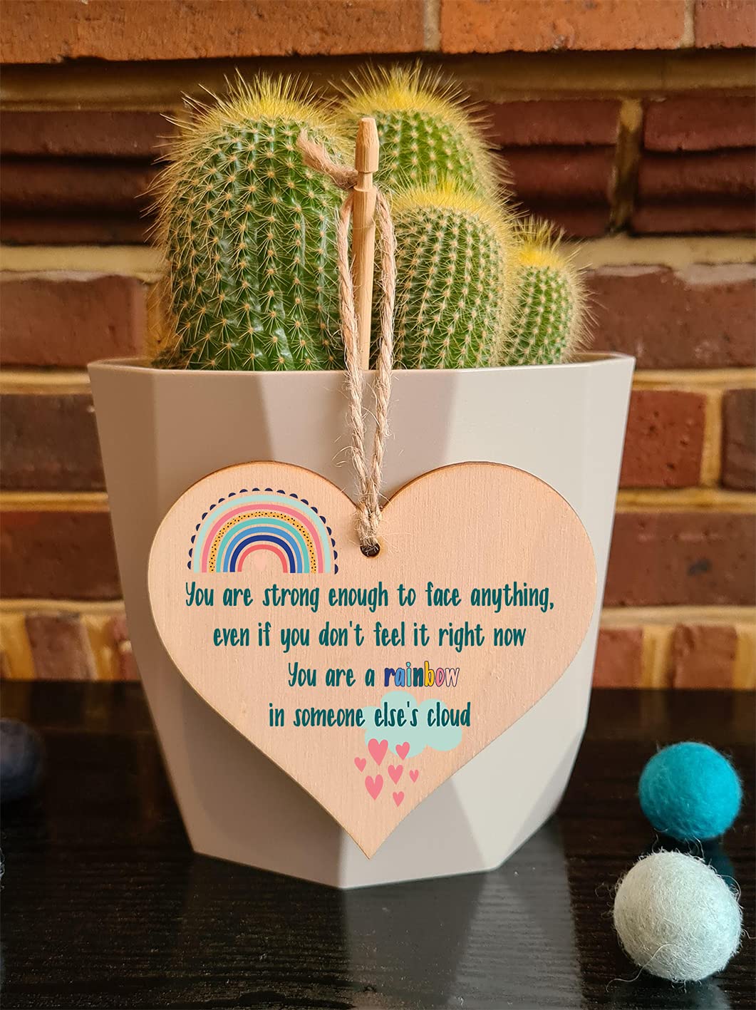 The Plum Penguin Handmade Wooden Hanging Heart Plaque Gift Strong Enough Rainbow in Someones Cloud Inspirational Wall Hanger Card Alternative Friendship