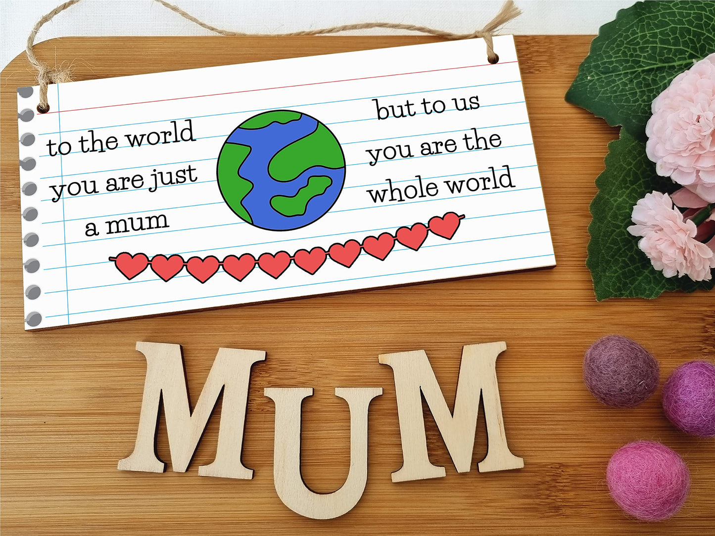 Handmade Wooden Hanging Wall Plaque To the World Just a Mum To Us the World Sentimental Gift Sign Mother's Day