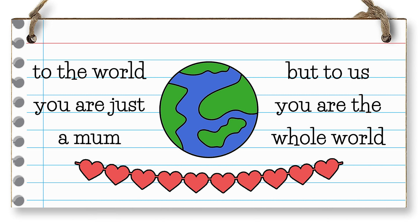 Handmade Wooden Hanging Wall Plaque To the World Just a Mum To Us the World Sentimental Gift Sign Mother's Day