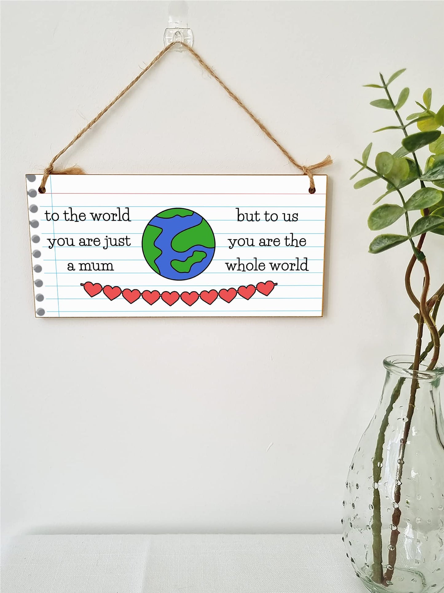 Handmade Wooden Hanging Wall Plaque To the World Just a Mum To Us the World Sentimental Gift Sign Mother's Day