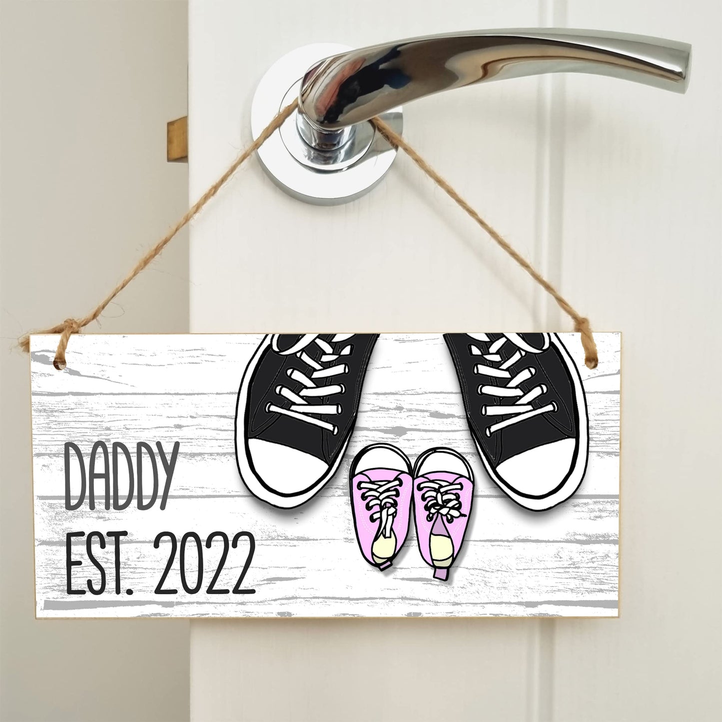 The Plum Penguin Handmade Wooden Hanging Wall Plaque Daddy Est 2022 Novelty Cute Sign New Dad from Baby 1st