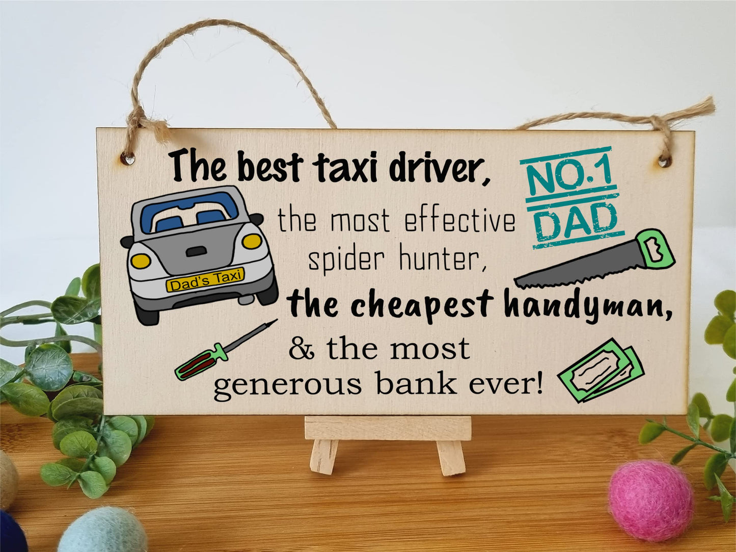 The Plum Penguin Handmade Wooden Hanging Wall Plaque Dad Best Taxi Driver Handyman Generous Bank Novelty Sign