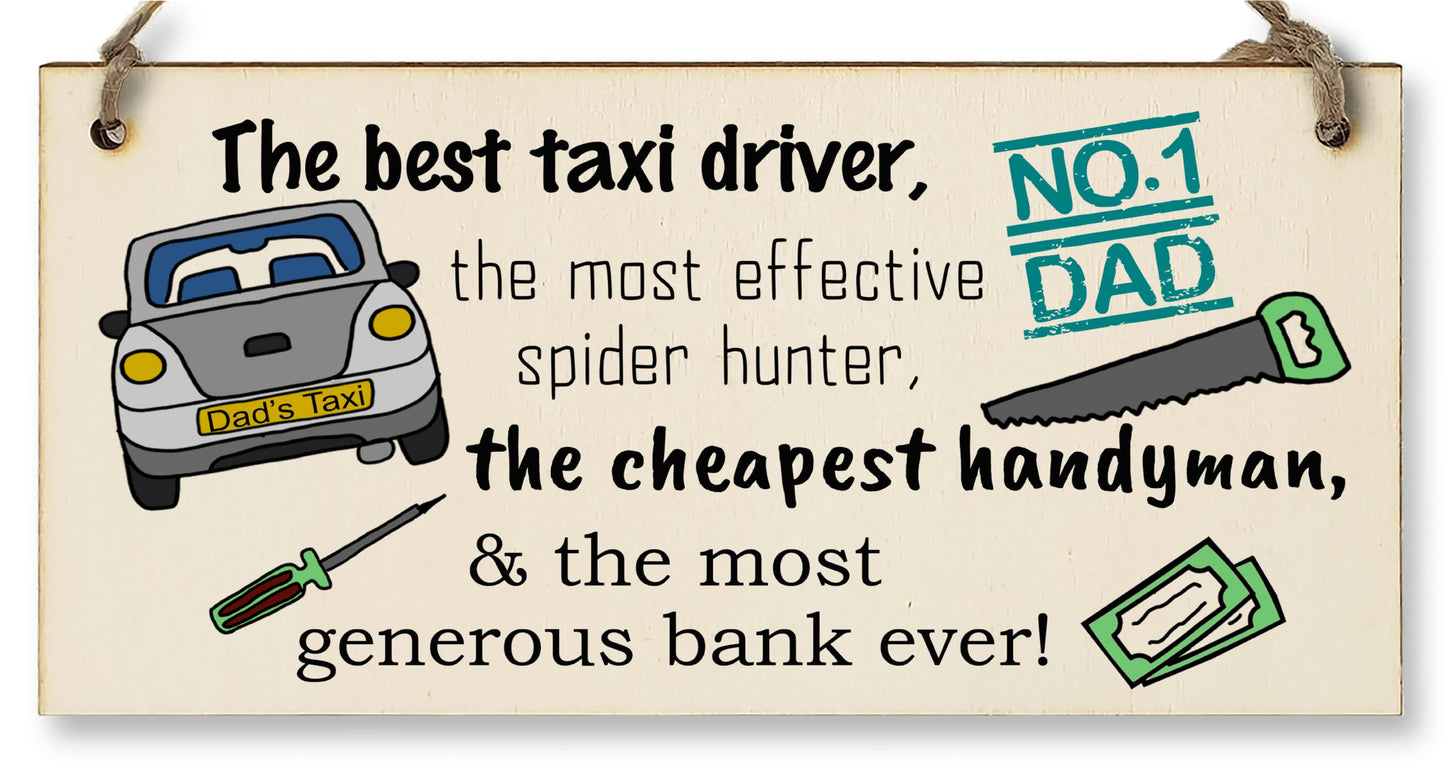 The Plum Penguin Handmade Wooden Hanging Wall Plaque Dad Best Taxi Driver Handyman Generous Bank Novelty Sign