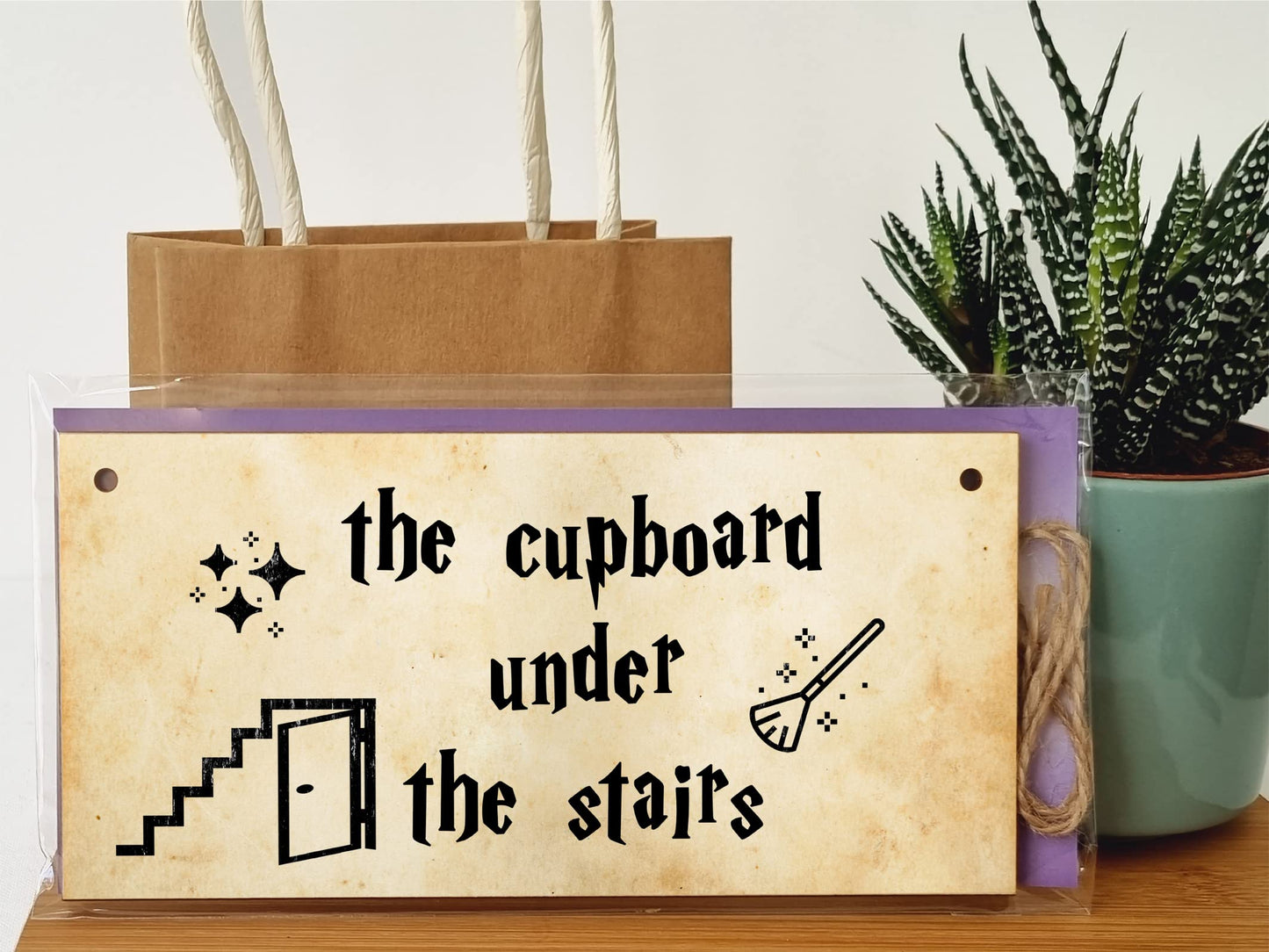 Handmade Wooden Hanging Wall Plaque the cupboard under the stairs Fun Sign Wizards Fantasy Story