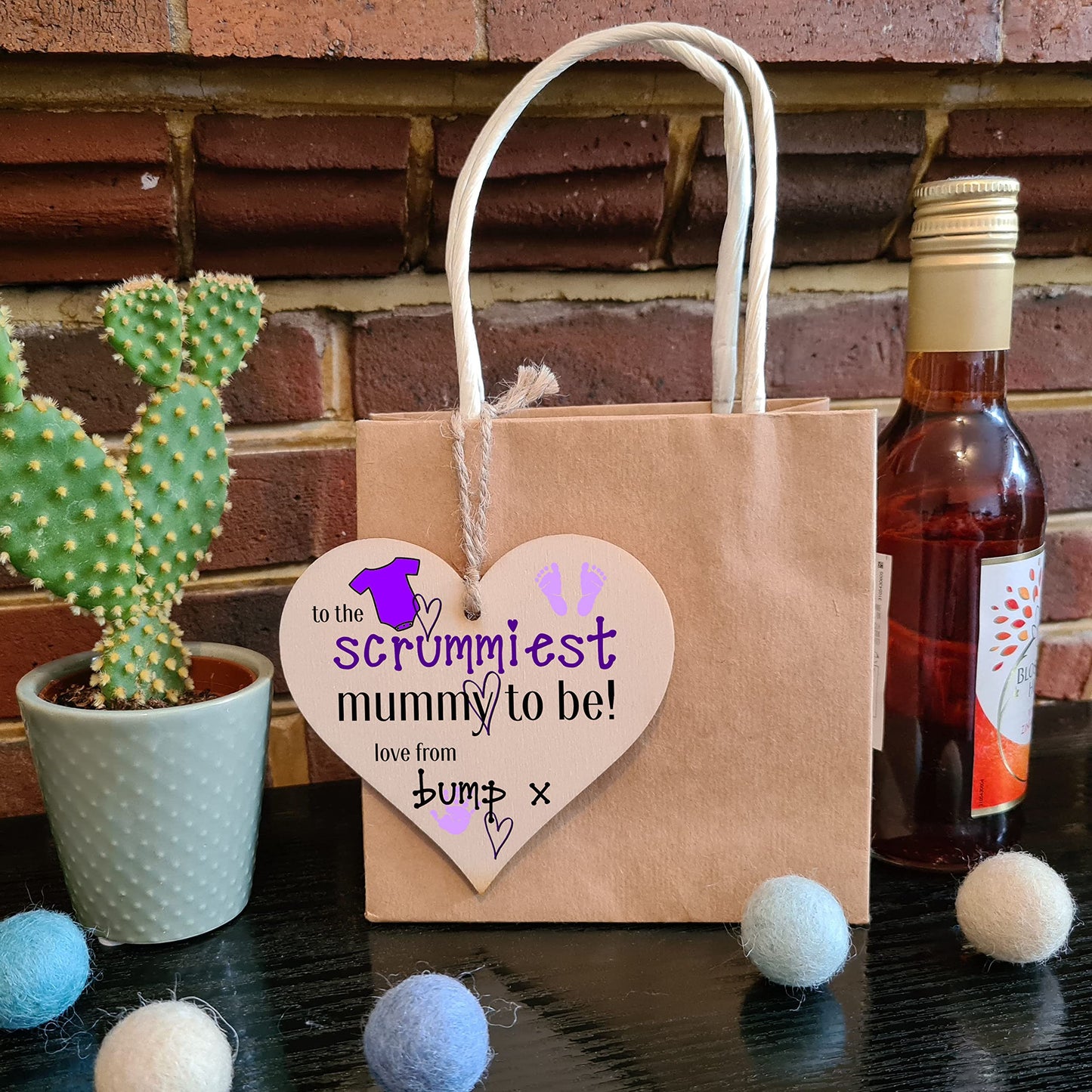 Handmade Wooden Hanging Heart Plaque perfect for mum to be pregnant special keepsake to the scrummiest mummy to be fun gift from bump expectant mums from baby card alternative