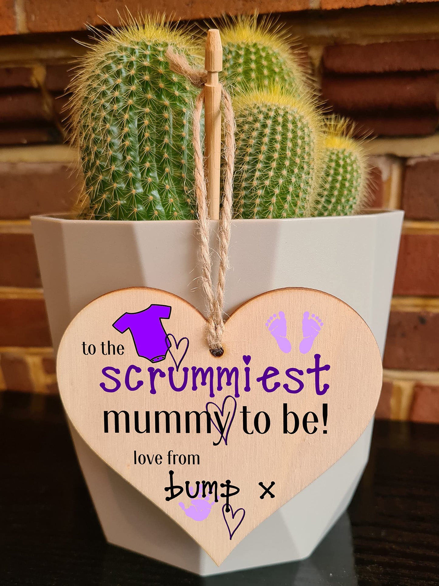 Handmade Wooden Hanging Heart Plaque perfect for mum to be pregnant special keepsake to the scrummiest mummy to be fun gift from bump expectant mums from baby card alternative