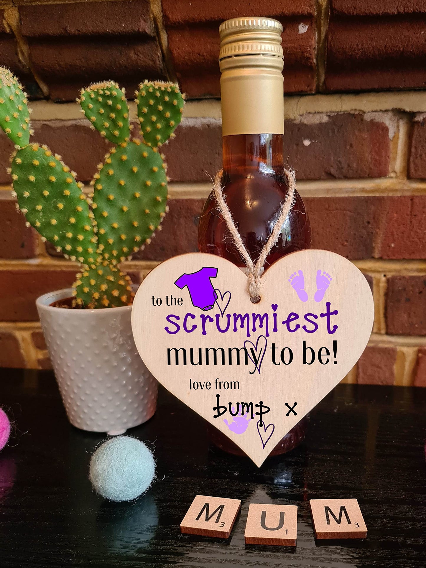 Handmade Wooden Hanging Heart Plaque perfect for mum to be pregnant special keepsake to the scrummiest mummy to be fun gift from bump expectant mums from baby card alternative