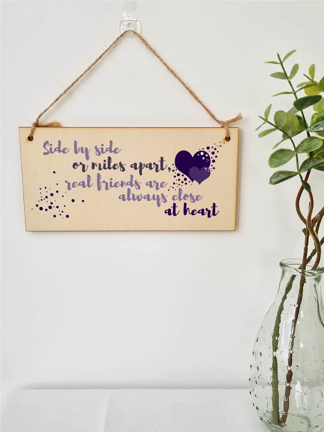 The Plum Penguin Handmade Wooden Hanging Wall Plaque Side by Side Miles Apart Friends Close at Heart Sentimental Friendship Gift