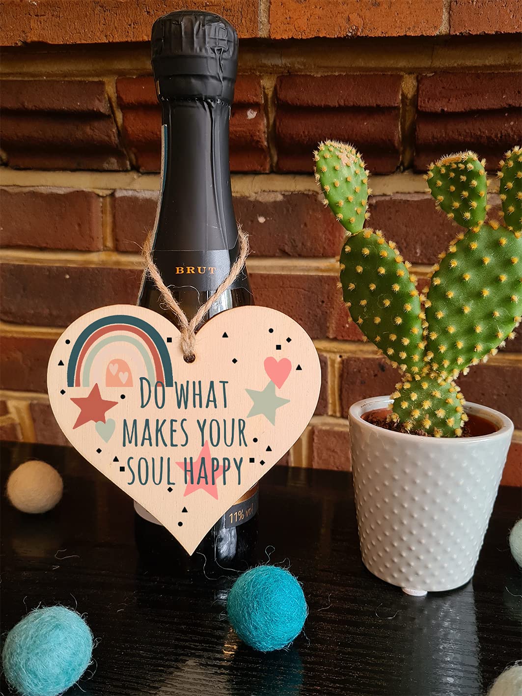 The Plum Penguin Handmade Wooden Hanging Heart Plaque Gift Make Your Soul Happy Inspirational Wall hanger Motivational Friendship Card Alternative