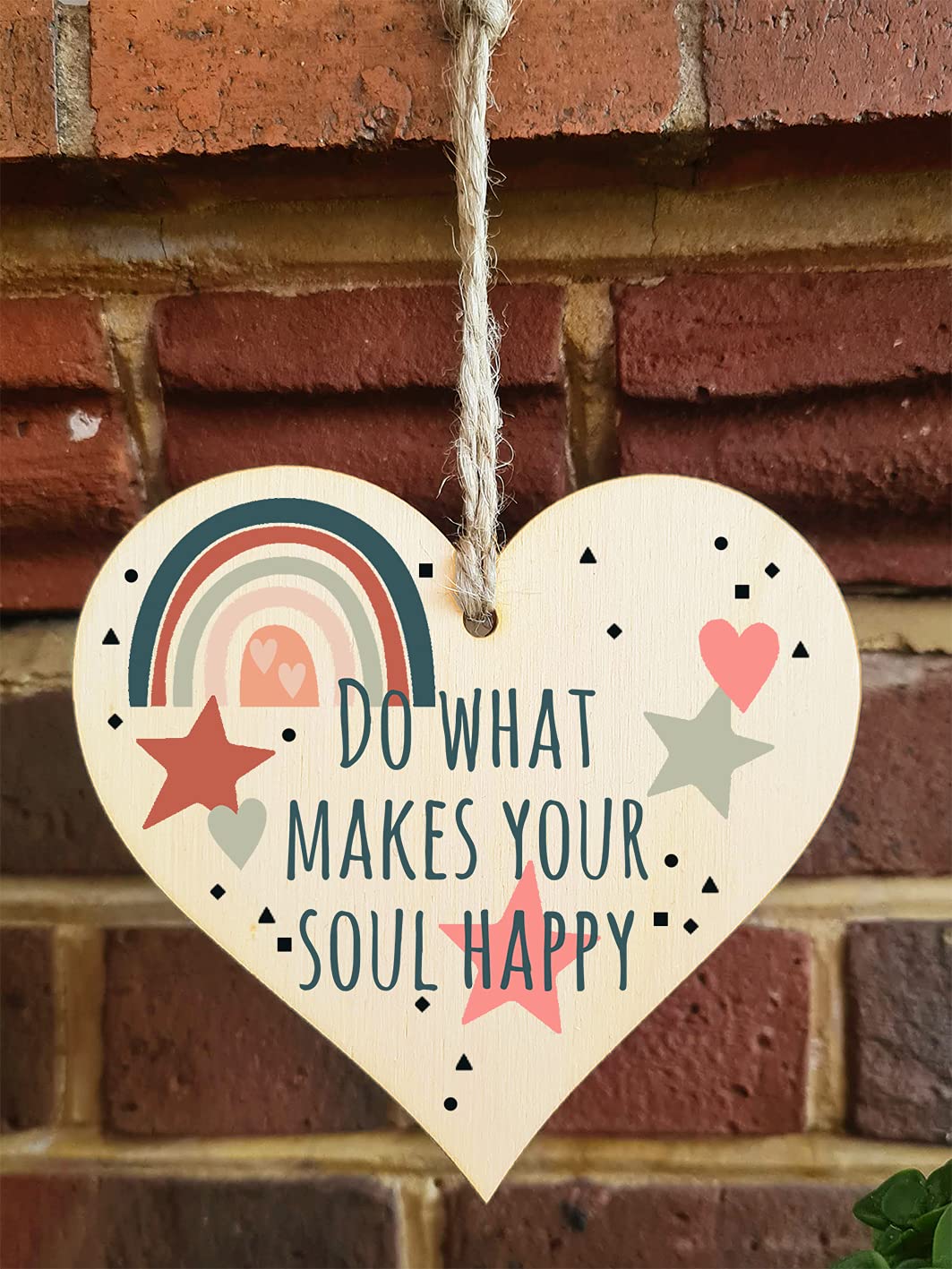 The Plum Penguin Handmade Wooden Hanging Heart Plaque Gift Make Your Soul Happy Inspirational Wall hanger Motivational Friendship Card Alternative