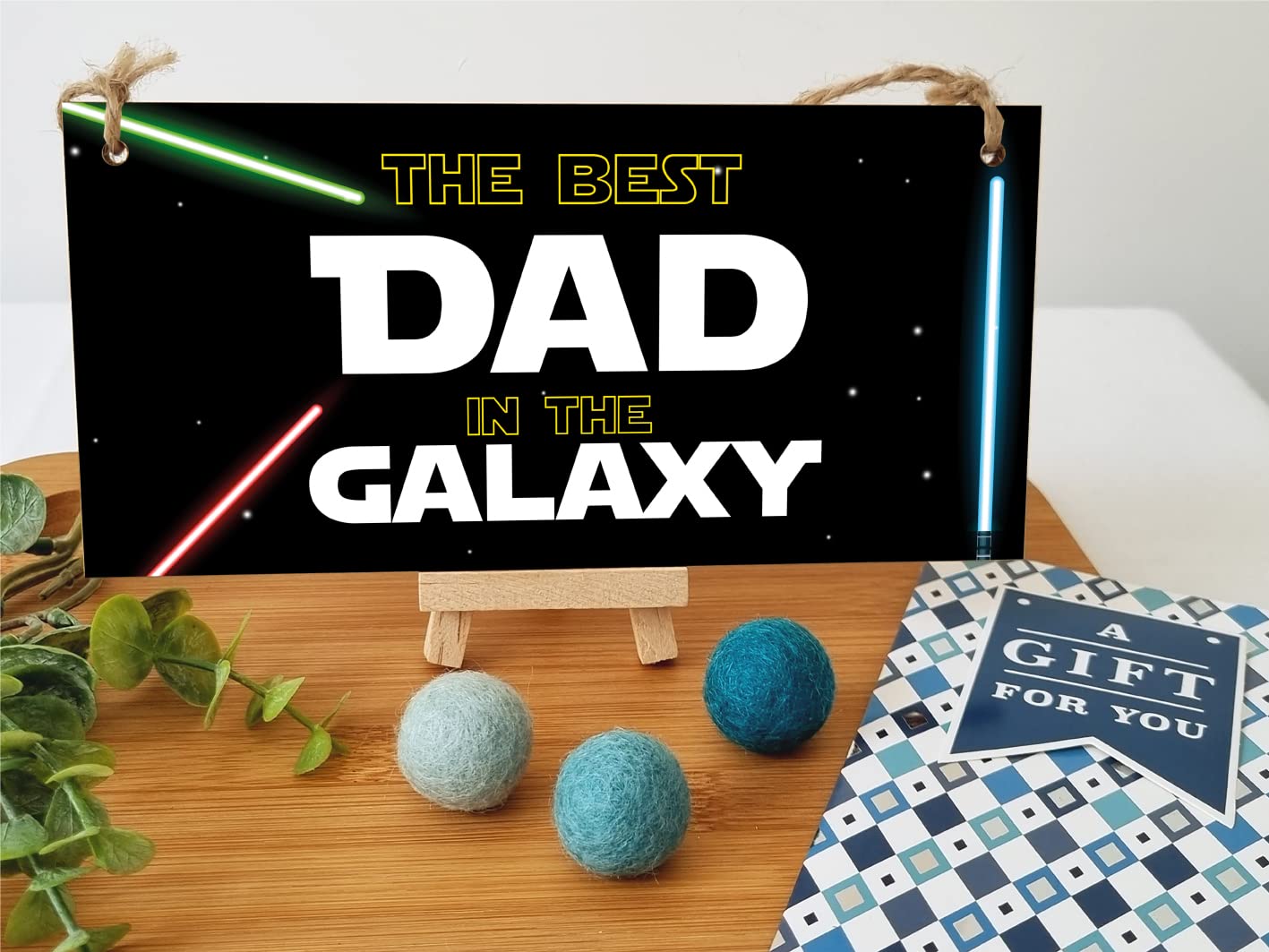 Handmade Wooden Hanging Wall Plaque Best Dad in the Galaxy Star Wars Novelty Sign Man Cave Office