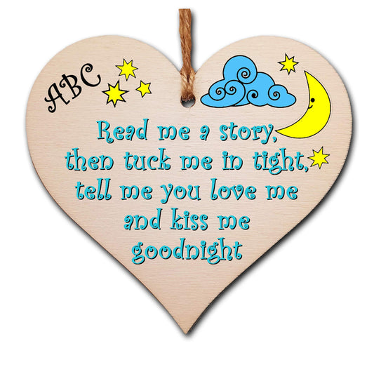 The Plum Penguin Handmade Wooden Hanging Heart Plaque Gift tell me you love me and kiss me goodnight new baby present nursery wall decoration new parents
