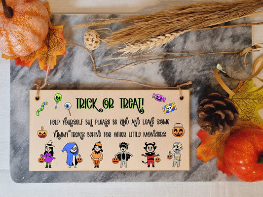 Trick or Treat Help Yourself Be Kind Sweets Halloween Do not Disturb Sign Handmade Wooden Hanging Wall Plaque Gift Hallway Home Décor