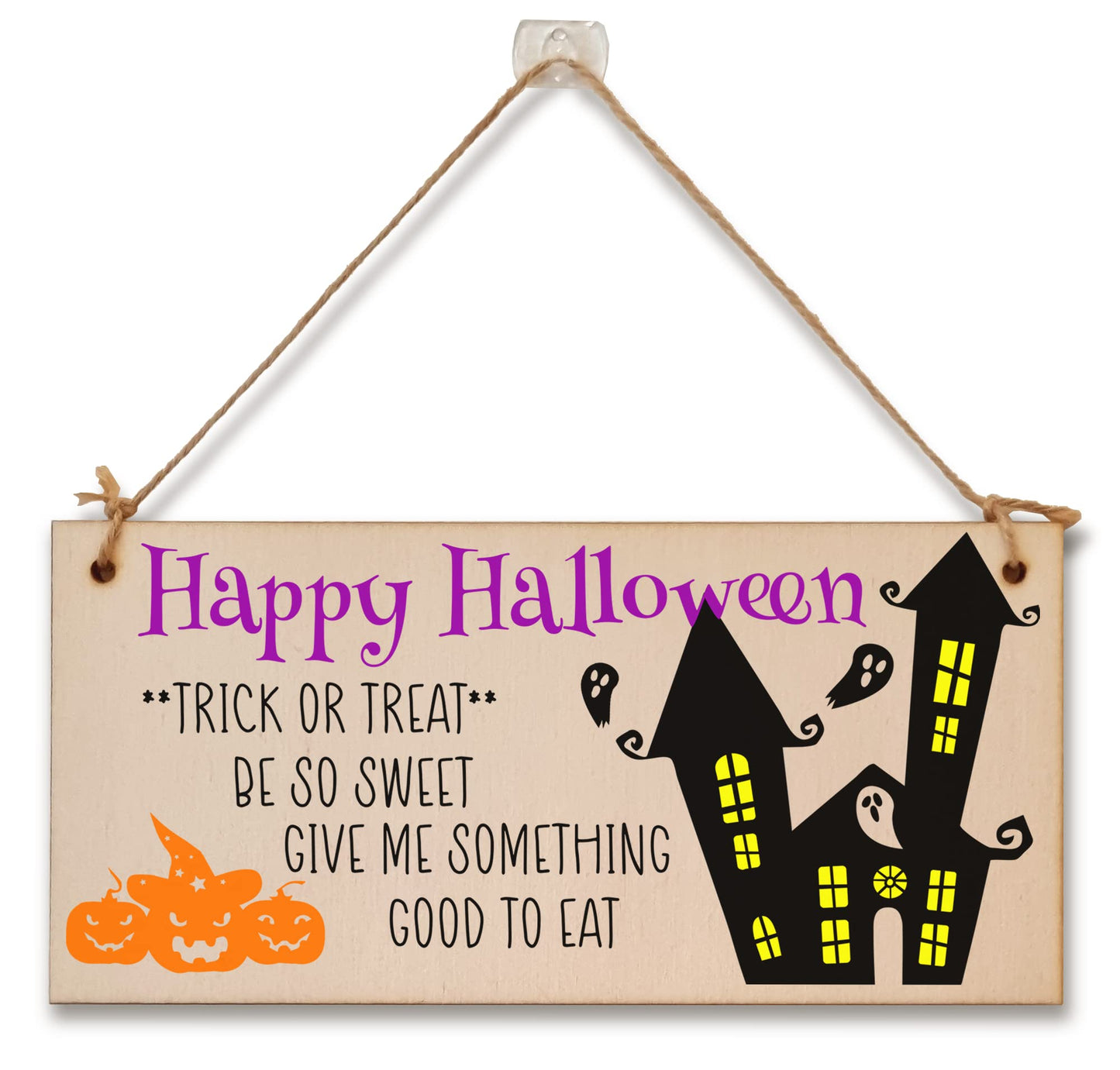 Happy Halloween Treats Sweets Spooky Fun Decorative Sign Handmade Wooden Hanging Wall Plaque Gift Hallway Home Décor