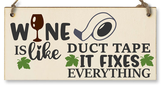 The Plum Penguin Wine Like Duct Tape Fixes Everything Novelty Handmade Wooden Hanging Wall Plaque Gift Home Bar Sign Decoration