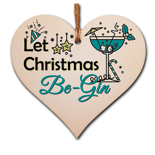The Plum Penguin Handmade Wooden Christmas Hanging Heart Plaque Gift Let Christmas Be-Gin funny novelty gin lovers alcohol joke xmas present