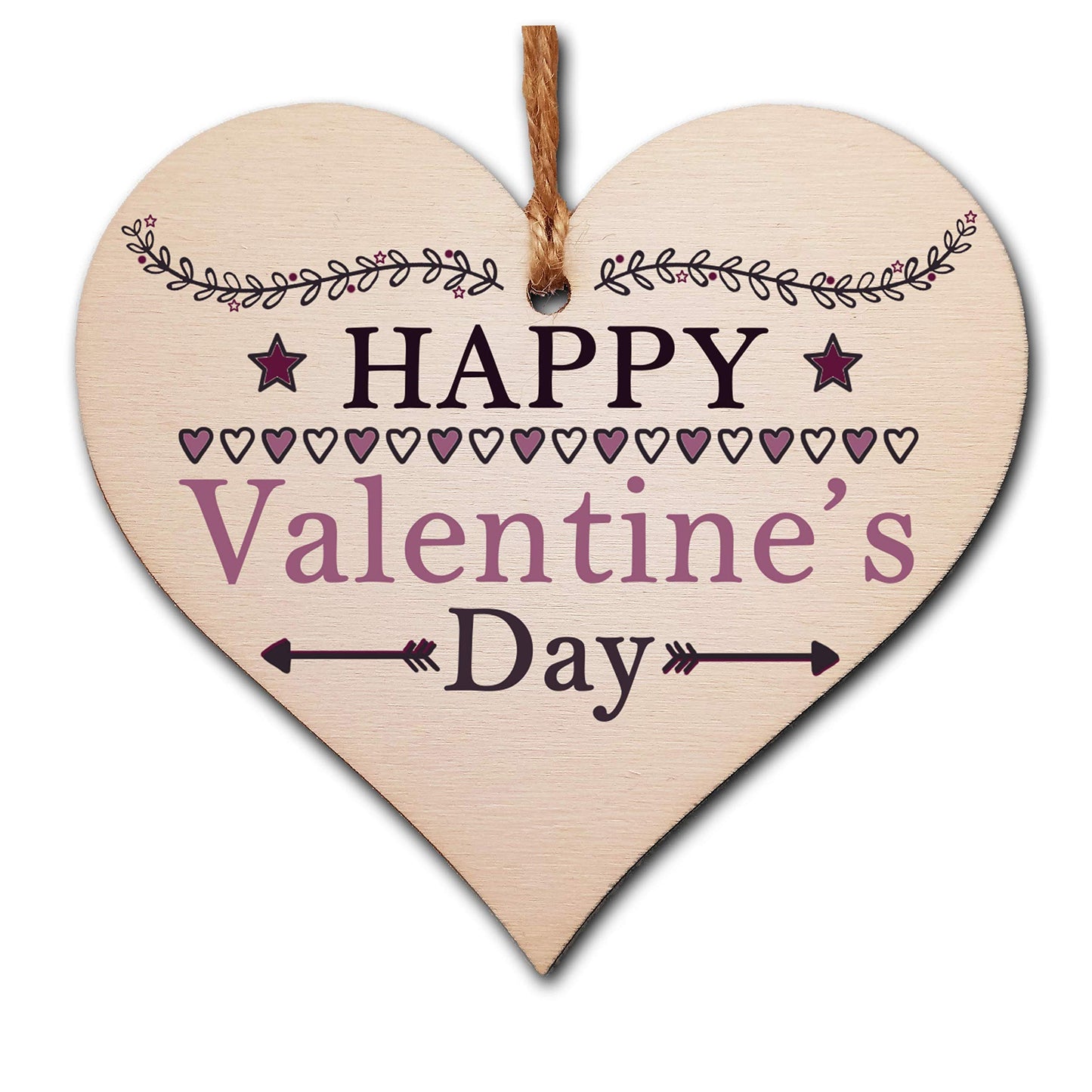 The Plum Penguin Handmade Wooden Hanging Heart Plaque Valentine's Gift Happy Valentines Day simple boho chic design gift for someone special boyfriend girlfriend husband wife romantic keepsake