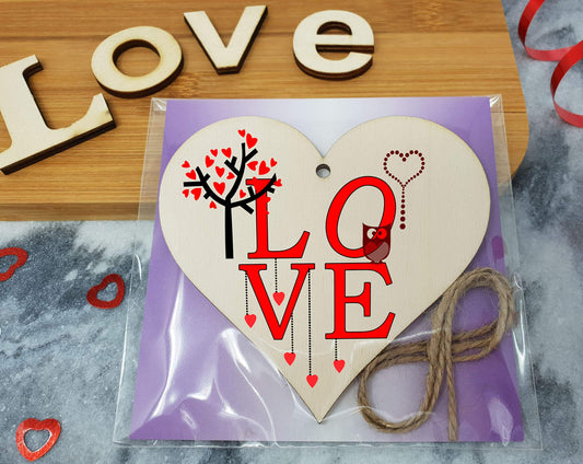 The Plum Penguin Handmade Wooden Hanging Heart Plaque Valentine's Gift L O V E simple red design cute owl gift for someone special boyfriend girlfriend husband wife funny romantic keepsake