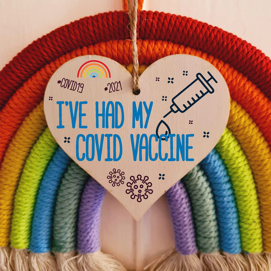 The Plum Penguin Handmade Wooden Hanging Heart Plaque Gift I've had my COVID Vaccine Vaccinated Celebration Gift Car Mirror Hanger Badge Alternative