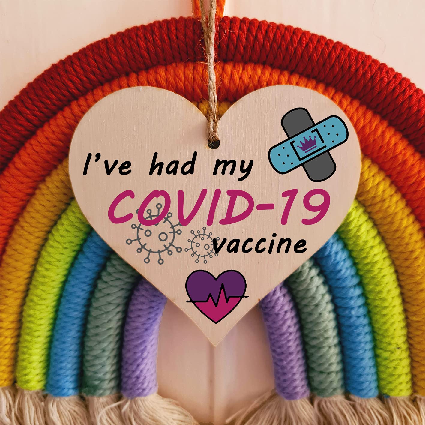 The Plum Penguin Handmade Wooden Hanging Heart Plaque Gift I've had my COVID-19 Vaccine Vaccinated Celebration Gift Car Mirror Hanger Badge Alternative