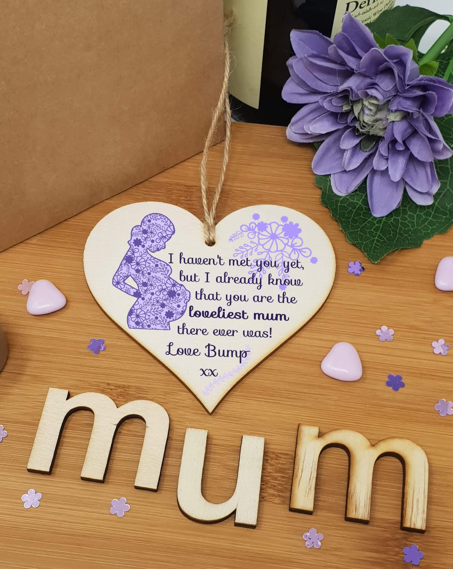 The Plum Penguin Handmade Wooden Hanging Heart Plaque perfect for mum to be pregnant special keepsake loveliest mum to be from bump cute fun card alternative from baby