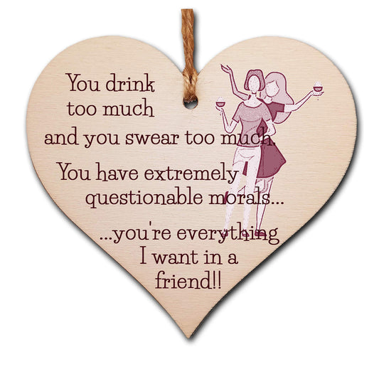 The Plum Penguin Handmade Wooden Hanging Heart Plaque Gift You're everything I want in a friend novelty alcohol funny window wall hanger absent friends friendship keepsake