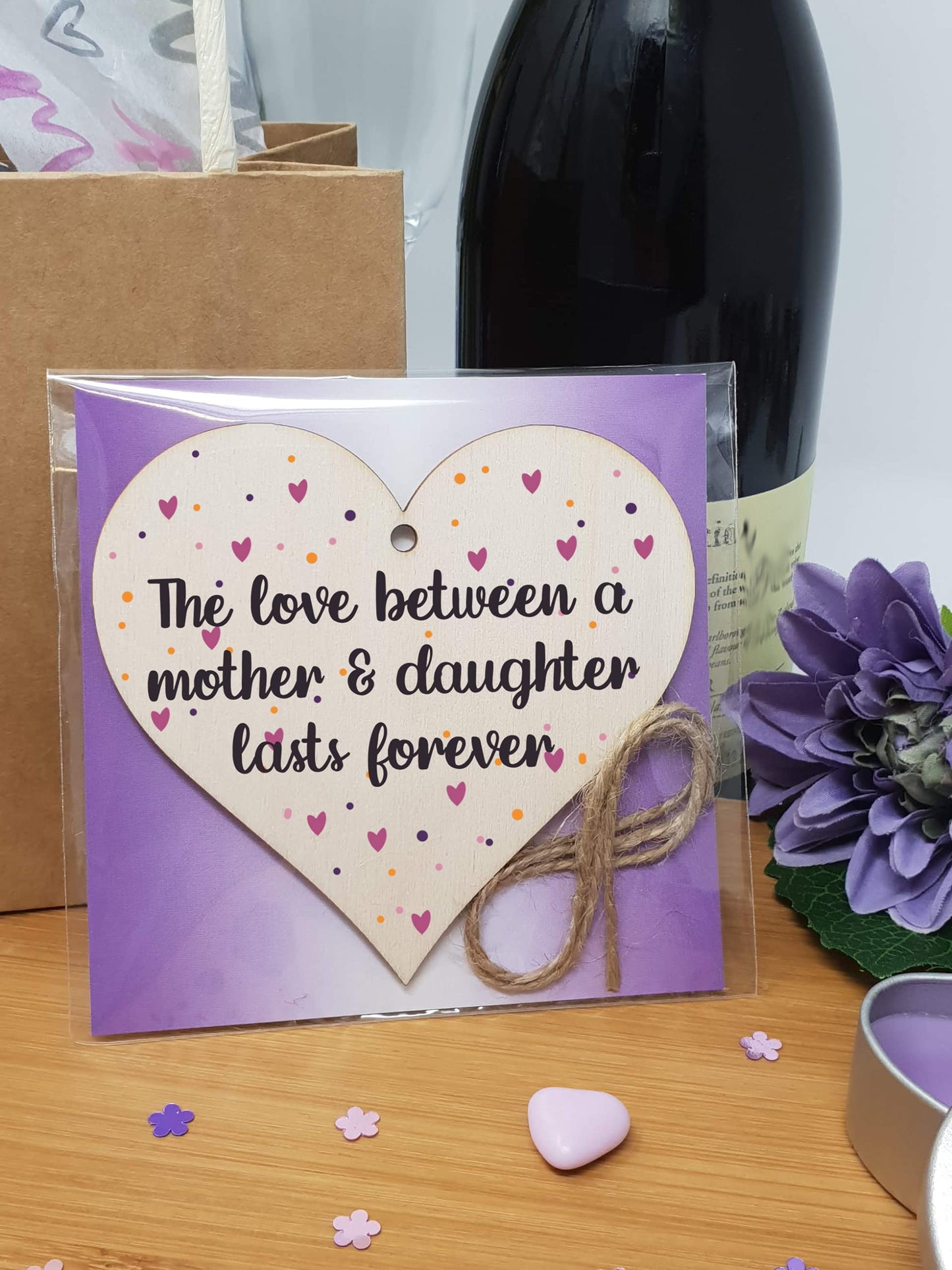 The Plum Penguin Handmade Wooden Hanging Heart Plaque Gift Love Between Mother Daughter Forever Present Friendship Thoughtful Wall Hanger