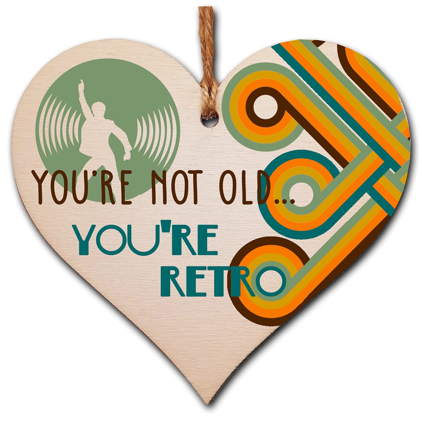 The Plum Penguin Handmade Wooden Hanging Heart Plaque Gift Not Old Retro 70s Funny Birthday Card Alternative Wall Hanger Bottle Decoration