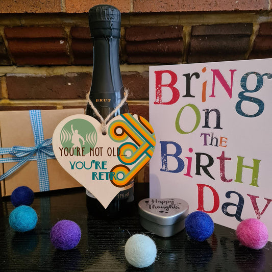 The Plum Penguin Handmade Wooden Hanging Heart Plaque Gift Not Old Retro 70s Funny Birthday Card Alternative Wall Hanger Bottle Decoration