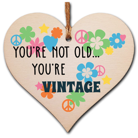 The Plum Penguin Handmade Wooden Hanging Heart Plaque Gift Not Old Vintage 60sFunny Birthday Card Alternative Wall Hanger Bottle Decoration