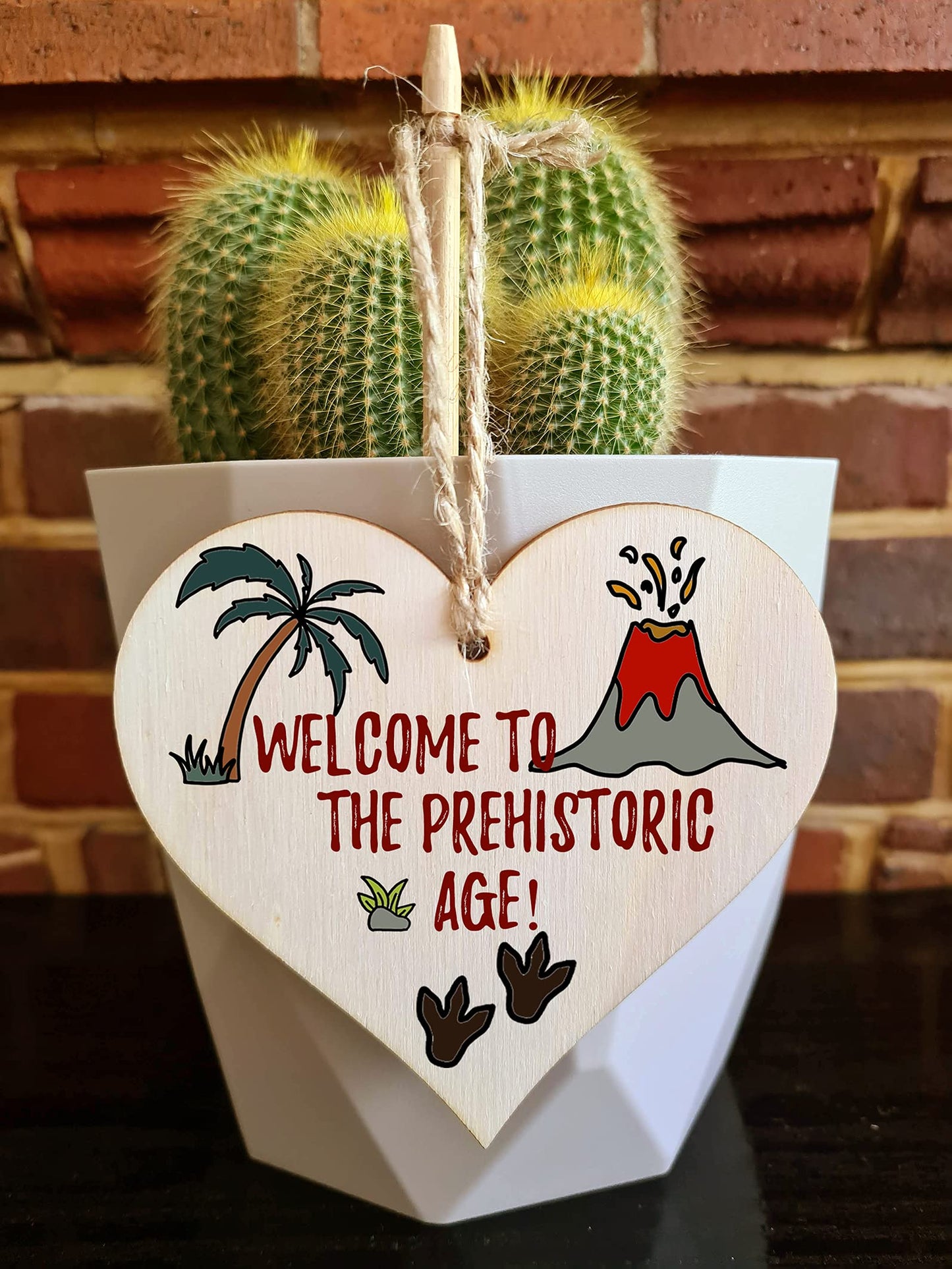 The Plum Penguin Handmade Wooden Hanging Heart Plaque Gift Welcome Prehistoric Age Funny Birthday Card Alternative Old Over Forty Wall Hanger