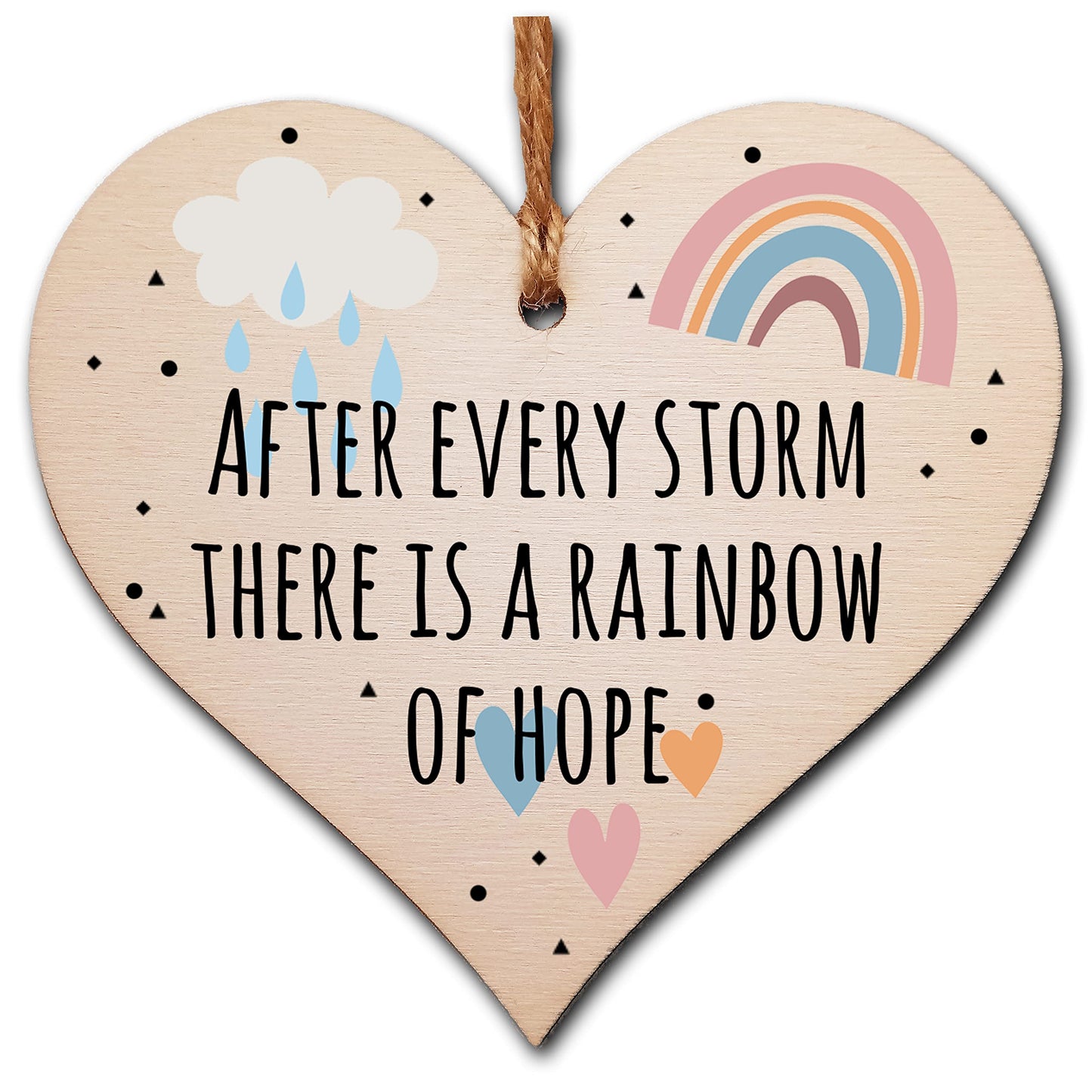 The Plum Penguin Handmade Wooden Hanging Heart Plaque Gift Storm Rainbow of Hope Inspirational Wall Hanger Card Alternative Friendship Family