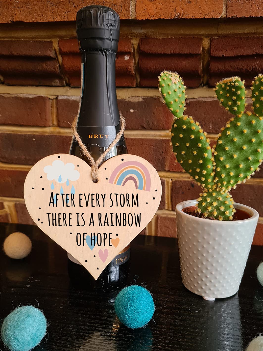 The Plum Penguin Handmade Wooden Hanging Heart Plaque Gift Storm Rainbow of Hope Inspirational Wall Hanger Card Alternative Friendship Family