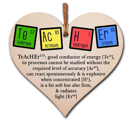 The Plum Penguin Handmade Wooden Hanging Heart Plaque Gift Teacher Present Fun Novelty Chemical elements Thank You from child card alternative