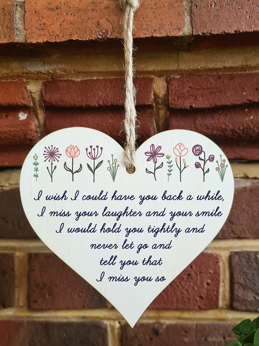 The Plum Penguin Handmade Wooden Hanging Heart Plaque Gift Miss Your Laughter Smile Hold Tight Bereavement In Memory Keepsake Wall Hanger
