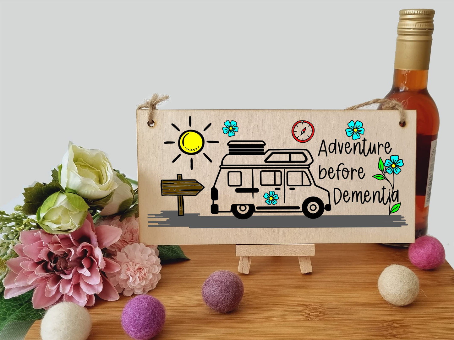 The Plum Penguin Handmade Wooden Hanging Wall Plaque Adventure Before Dementia Fun Camping Gift Adventure Sign for Caravan Camper